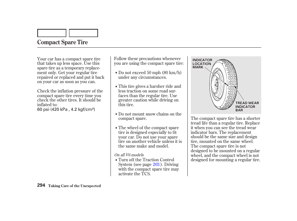 Compact spare tire | HONDA 2001 Accord Coupe - Owner's Manual User Manual | Page 297 / 359