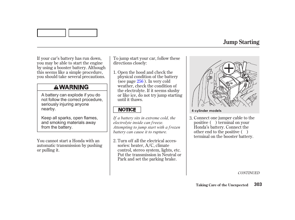 Jump starting | HONDA 2001 Accord Coupe - Owner's Manual User Manual | Page 306 / 359