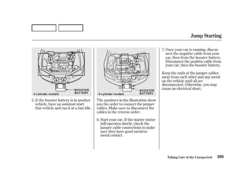 Jump starting | HONDA 2001 Accord Coupe - Owner's Manual User Manual | Page 308 / 359