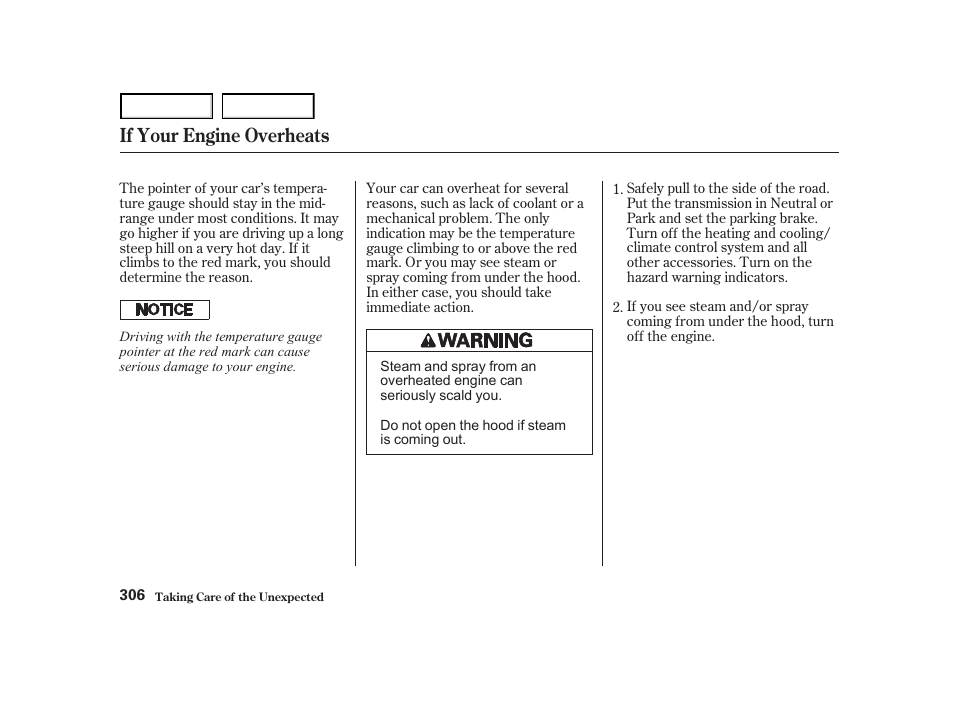 If your engine overheats | HONDA 2001 Accord Coupe - Owner's Manual User Manual | Page 309 / 359