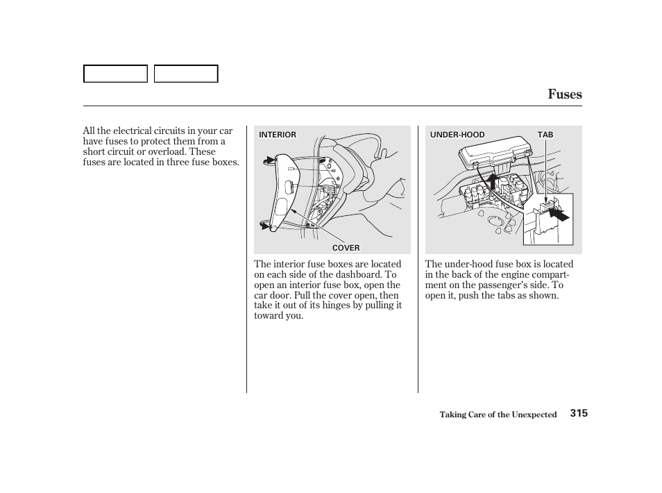 Fuses | HONDA 2001 Accord Coupe - Owner's Manual User Manual | Page 318 / 359