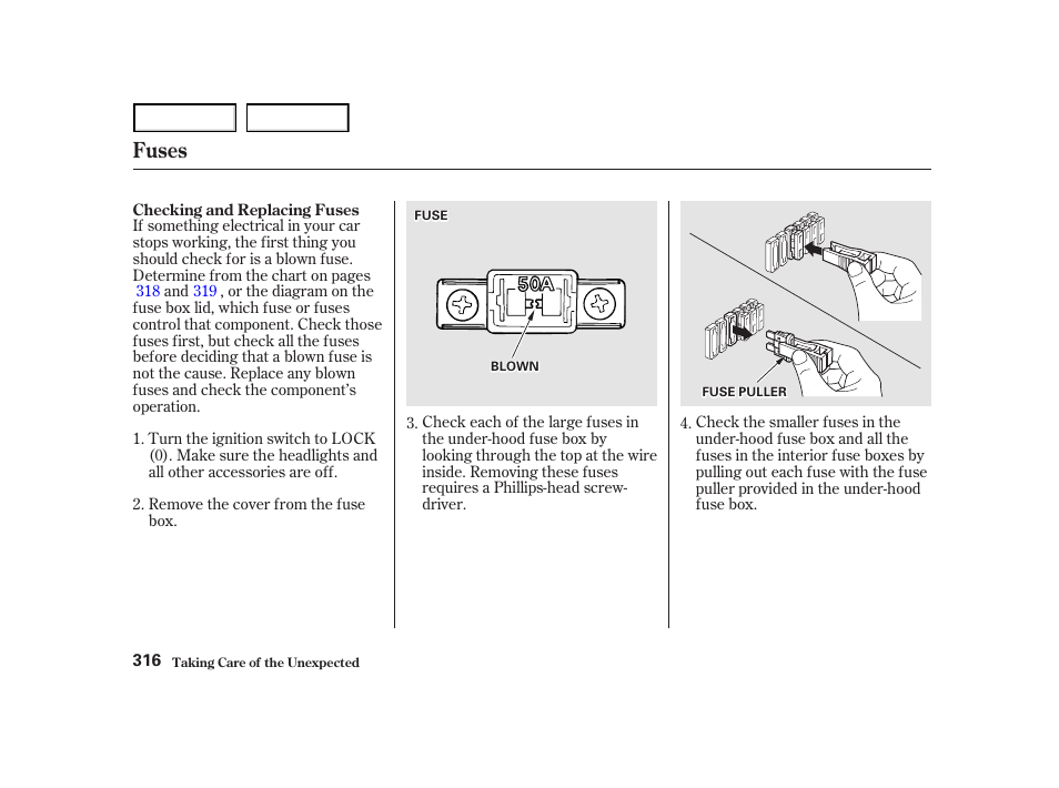 Fuses | HONDA 2001 Accord Coupe - Owner's Manual User Manual | Page 319 / 359