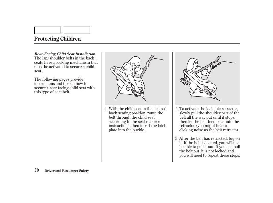 Protecting children | HONDA 2001 Accord Coupe - Owner's Manual User Manual | Page 33 / 359