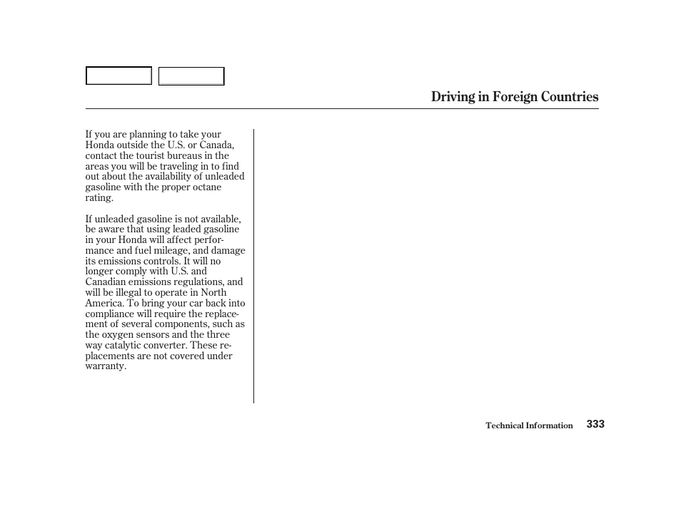 Driving in foreign countries | HONDA 2001 Accord Coupe - Owner's Manual User Manual | Page 336 / 359