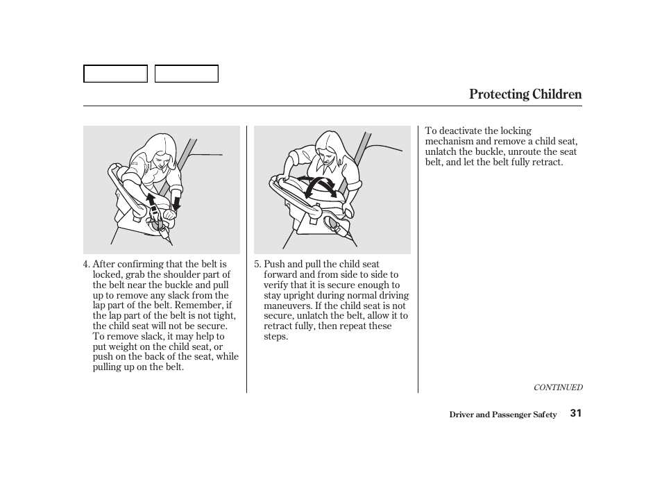 Protecting children | HONDA 2001 Accord Coupe - Owner's Manual User Manual | Page 34 / 359