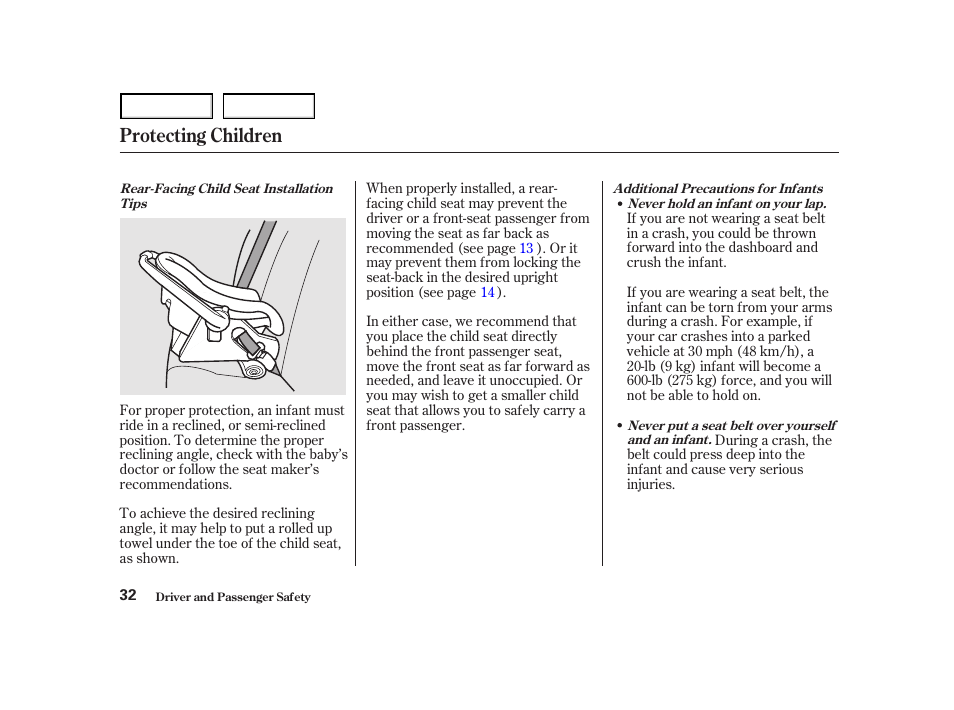 Protecting children | HONDA 2001 Accord Coupe - Owner's Manual User Manual | Page 35 / 359