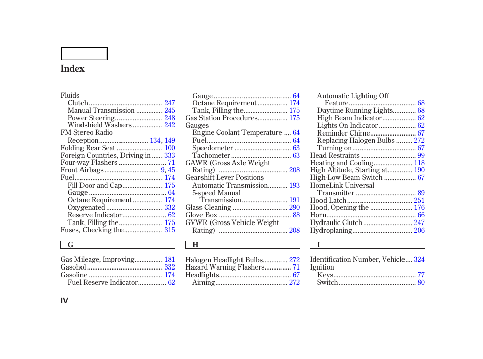 Index | HONDA 2001 Accord Coupe - Owner's Manual User Manual | Page 353 / 359