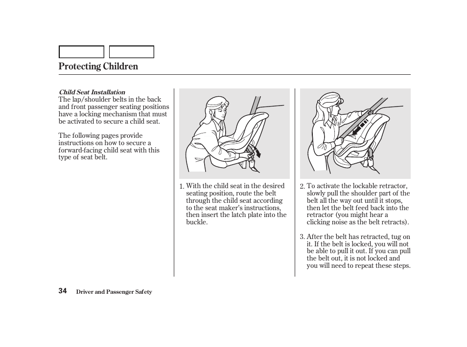 Protecting children | HONDA 2001 Accord Coupe - Owner's Manual User Manual | Page 37 / 359