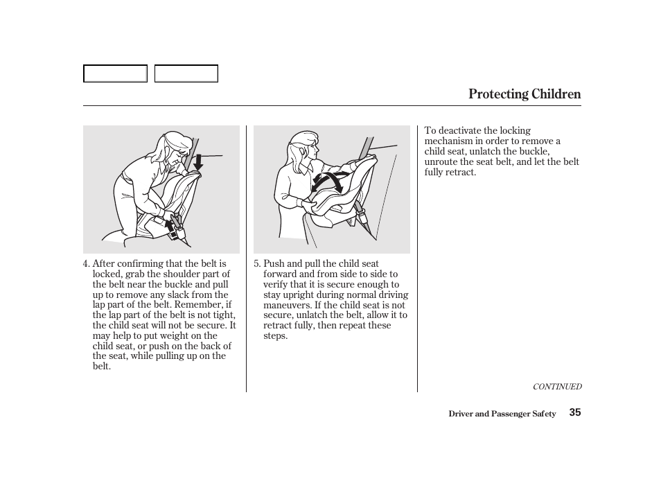 Protecting children | HONDA 2001 Accord Coupe - Owner's Manual User Manual | Page 38 / 359