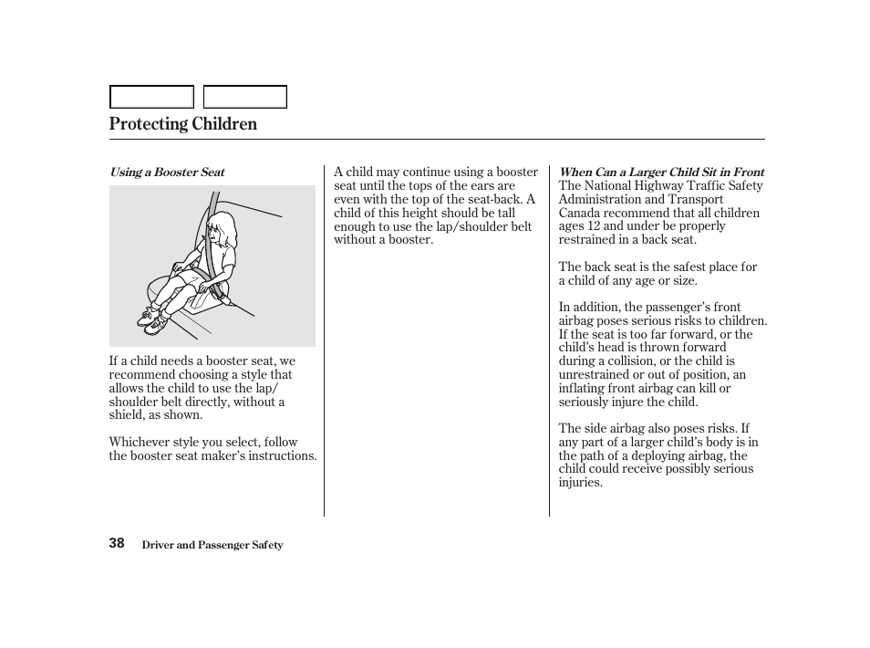 Protecting children | HONDA 2001 Accord Coupe - Owner's Manual User Manual | Page 41 / 359