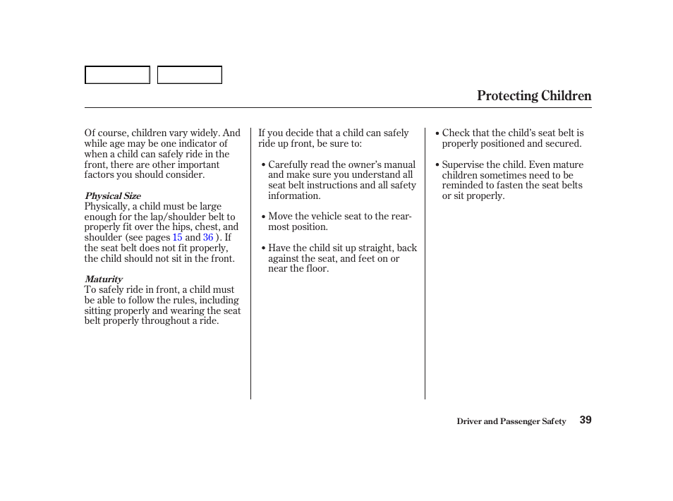 Protecting children | HONDA 2001 Accord Coupe - Owner's Manual User Manual | Page 42 / 359