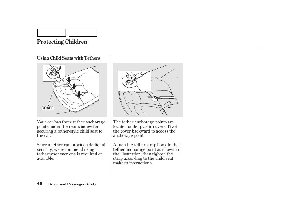 Protecting children | HONDA 2001 Accord Coupe - Owner's Manual User Manual | Page 43 / 359