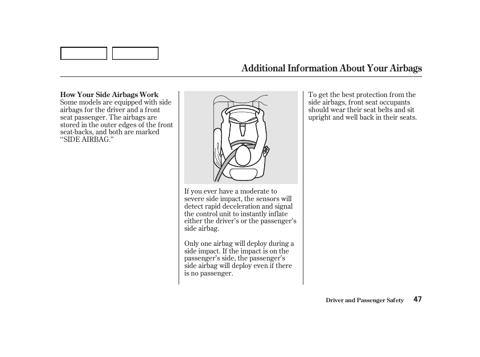 Additional information about your airbags | HONDA 2001 Accord Coupe - Owner's Manual User Manual | Page 50 / 359