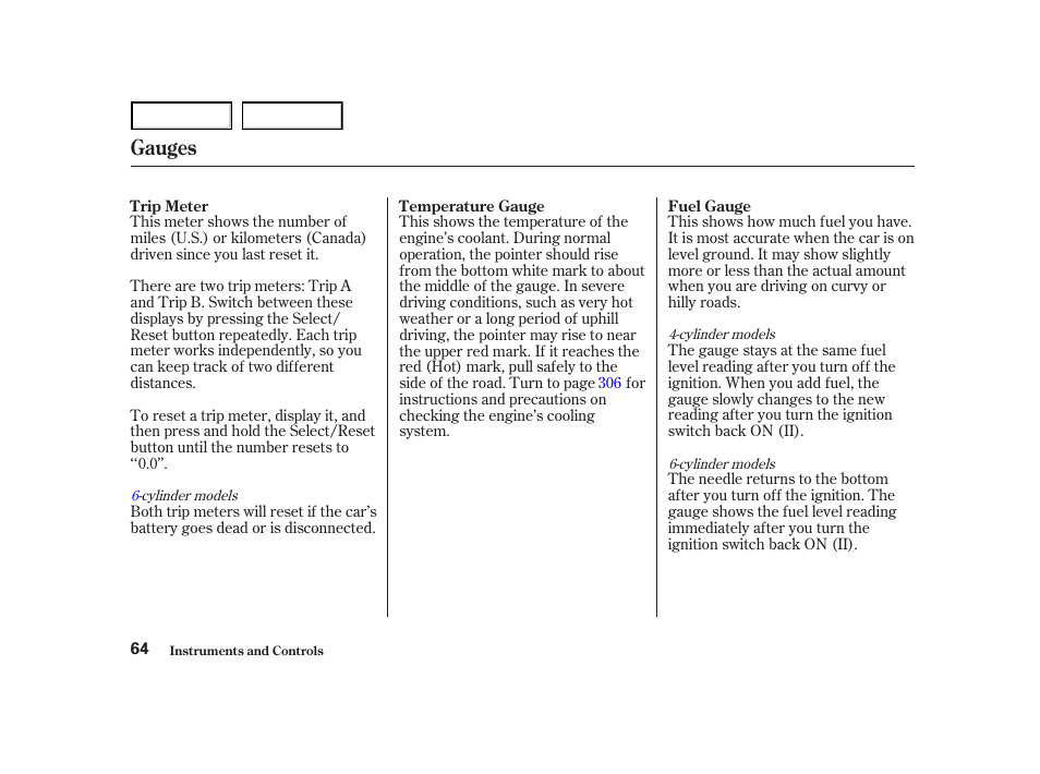 Gauges | HONDA 2001 Accord Coupe - Owner's Manual User Manual | Page 67 / 359