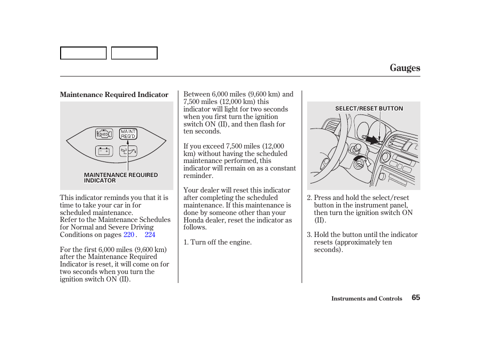 Gauges | HONDA 2001 Accord Coupe - Owner's Manual User Manual | Page 68 / 359