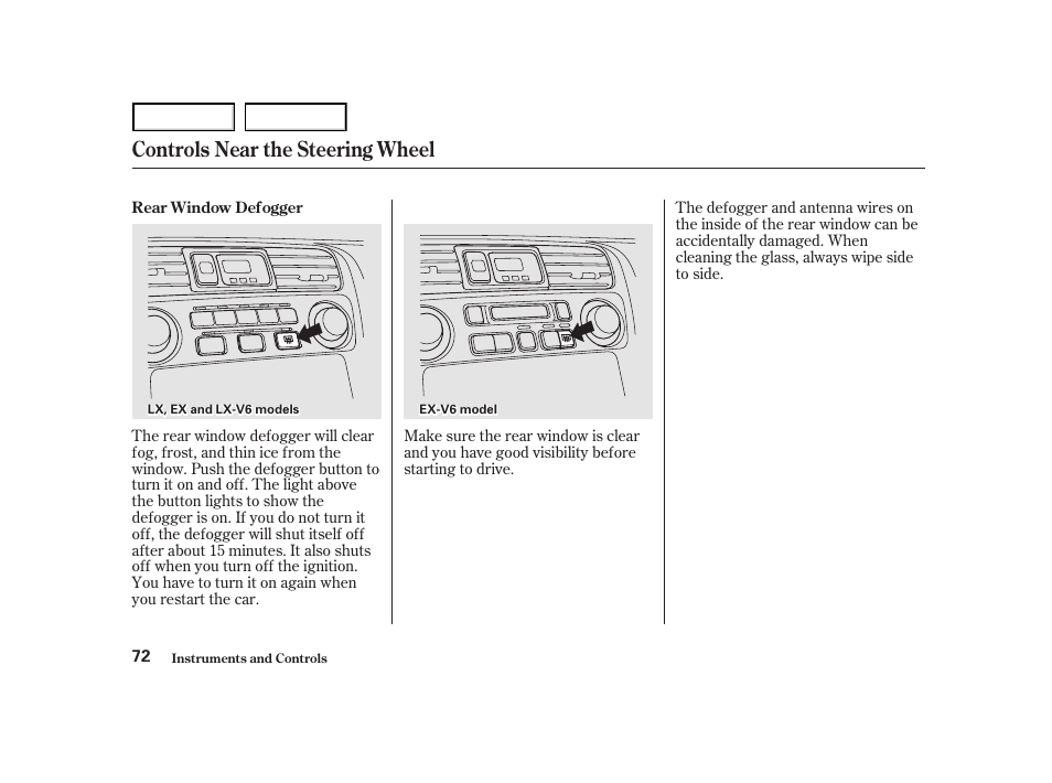 Controls near the steering wheel | HONDA 2001 Accord Coupe - Owner's Manual User Manual | Page 75 / 359