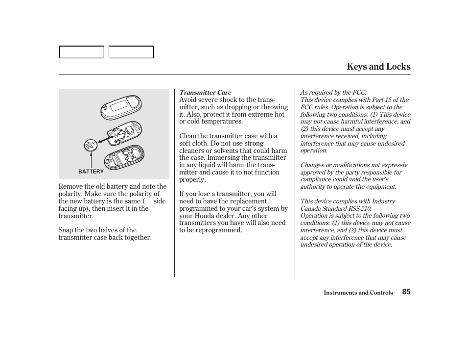 Keys and locks | HONDA 2001 Accord Coupe - Owner's Manual User Manual | Page 88 / 359