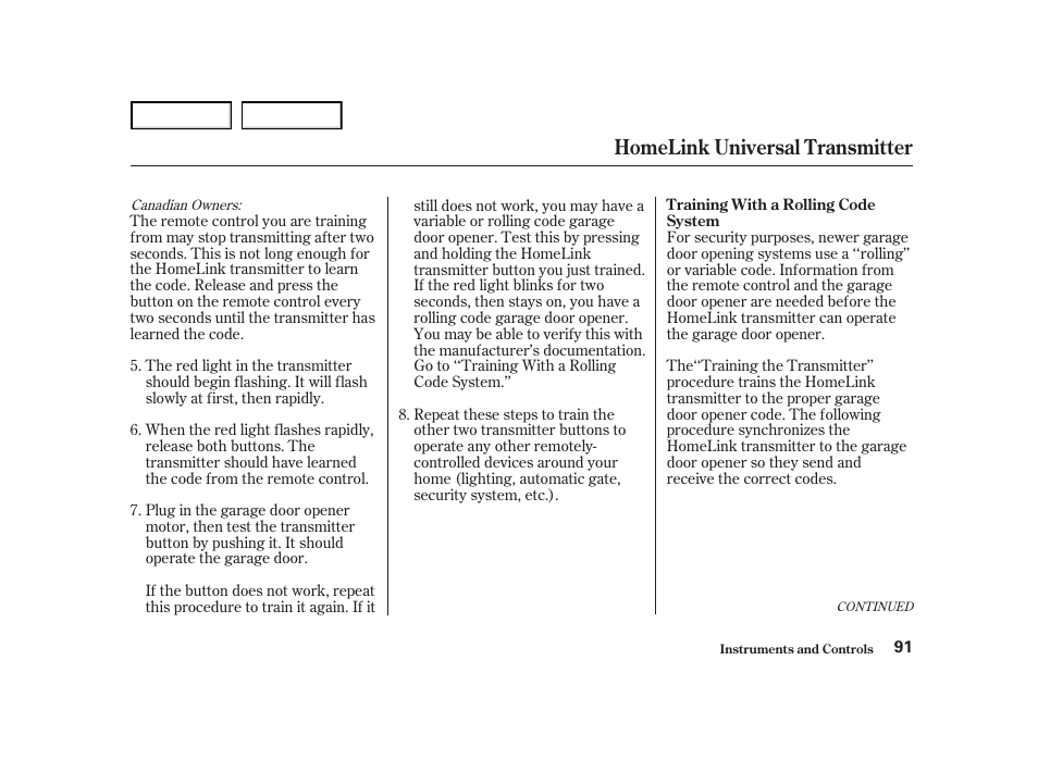 Homelink universal transmitter | HONDA 2001 Accord Coupe - Owner's Manual User Manual | Page 94 / 359