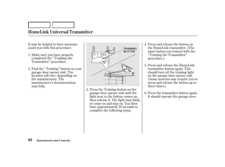 Homelink universal transmitter | HONDA 2001 Accord Coupe - Owner's Manual User Manual | Page 95 / 359