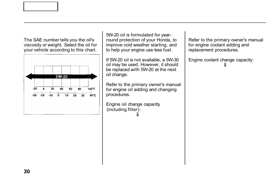 Engine oil, engine coolant | HONDA 2001 Civic GX - Owner's Manual User Manual | Page 30 / 48