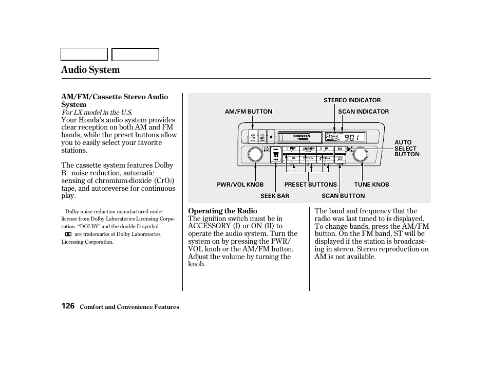 Audio system | HONDA 2001 Civic Sedan - Owner's Manual User Manual | Page 129 / 323