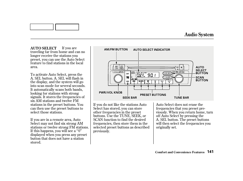 Audio system | HONDA 2001 Civic Sedan - Owner's Manual User Manual | Page 144 / 323