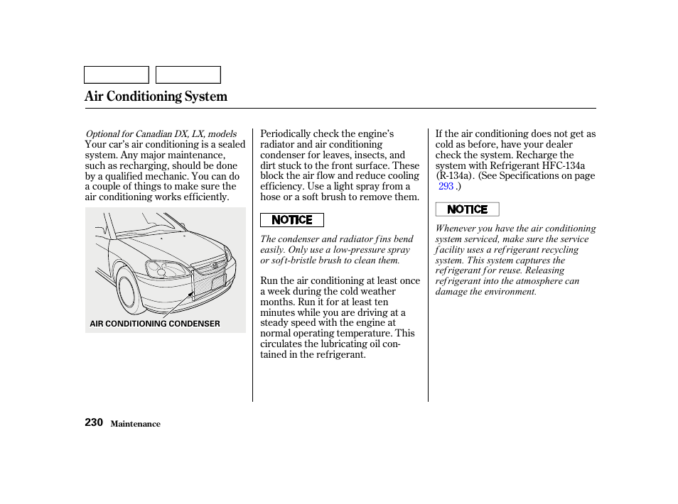Air conditioning system | HONDA 2001 Civic Sedan - Owner's Manual User Manual | Page 233 / 323