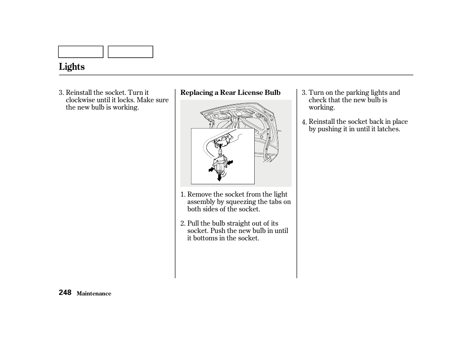 Lights | HONDA 2001 Civic Sedan - Owner's Manual User Manual | Page 251 / 323