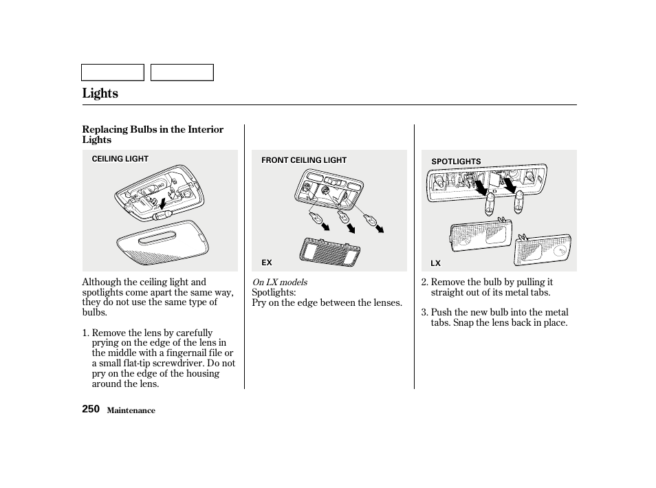 Lights | HONDA 2001 Civic Sedan - Owner's Manual User Manual | Page 253 / 323