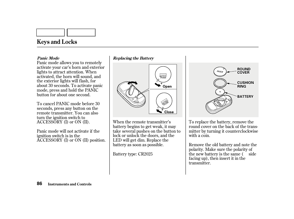 Keys and locks | HONDA 2001 Civic Sedan - Owner's Manual User Manual | Page 89 / 323