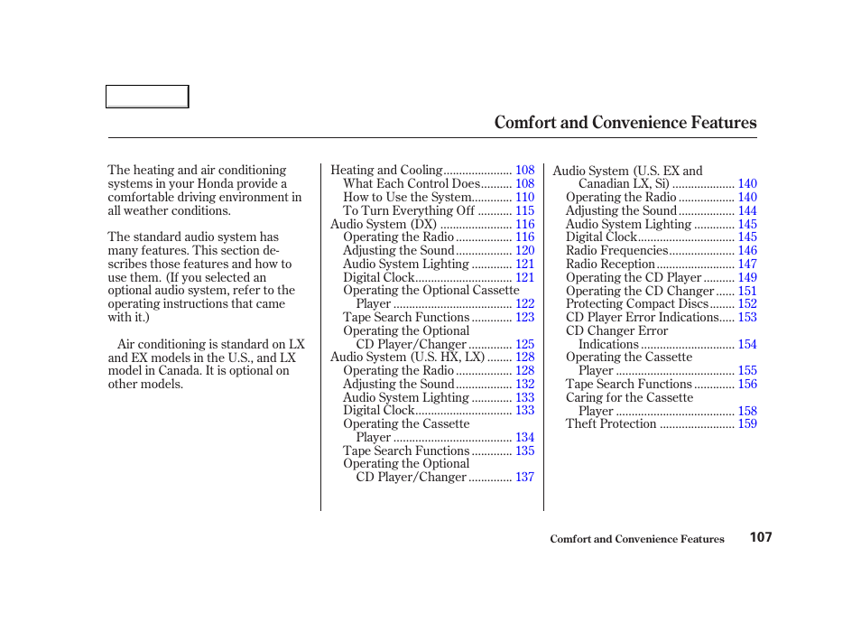 Comfort and convenience features | HONDA 2001 Civic Coupe - Owner's Manual User Manual | Page 110 / 325