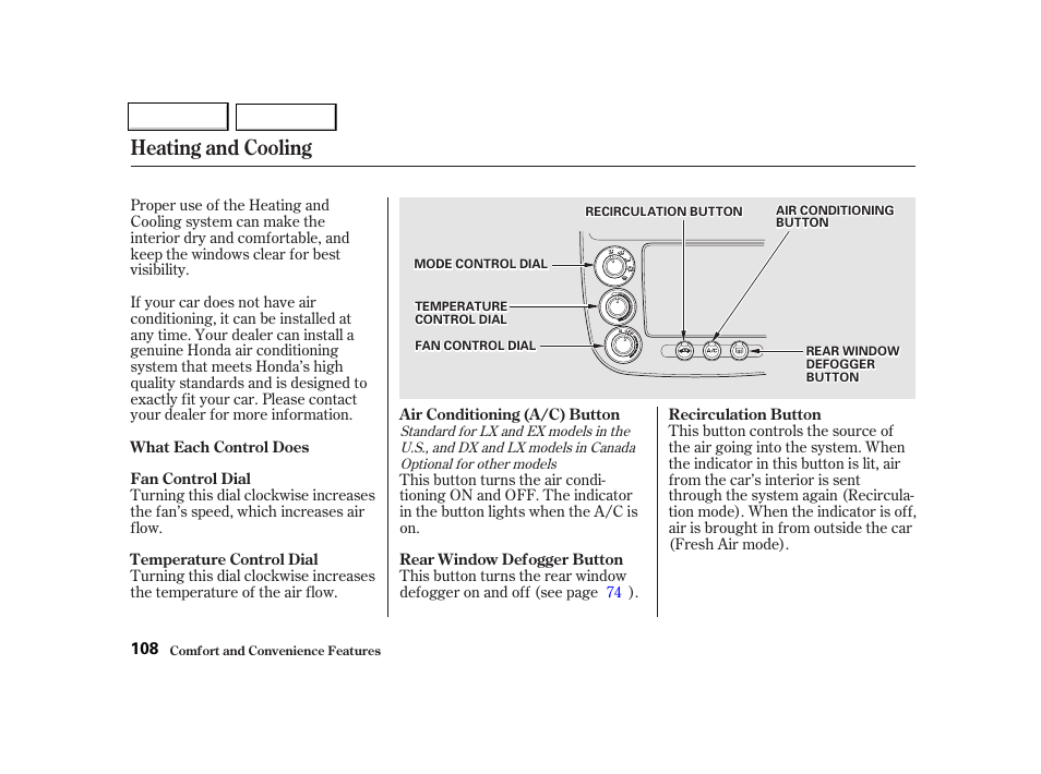 Heating and cooling | HONDA 2001 Civic Coupe - Owner's Manual User Manual | Page 111 / 325