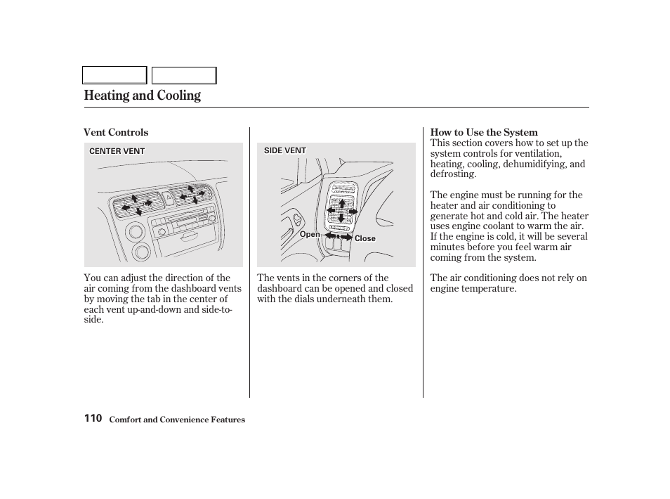 Heating and cooling | HONDA 2001 Civic Coupe - Owner's Manual User Manual | Page 113 / 325