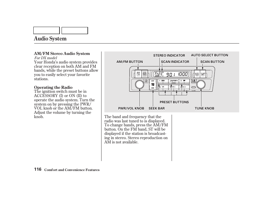 Audio system | HONDA 2001 Civic Coupe - Owner's Manual User Manual | Page 119 / 325