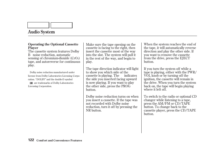 Audio system | HONDA 2001 Civic Coupe - Owner's Manual User Manual | Page 125 / 325