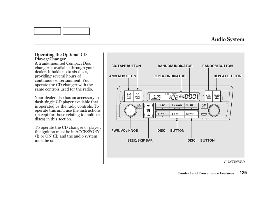 Audio system | HONDA 2001 Civic Coupe - Owner's Manual User Manual | Page 128 / 325