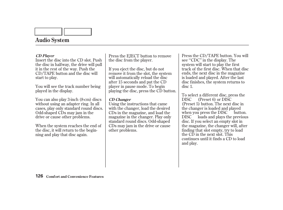 Audio system | HONDA 2001 Civic Coupe - Owner's Manual User Manual | Page 129 / 325