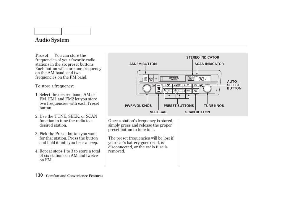 Audio system | HONDA 2001 Civic Coupe - Owner's Manual User Manual | Page 133 / 325