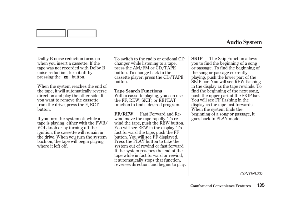 Audio system | HONDA 2001 Civic Coupe - Owner's Manual User Manual | Page 138 / 325