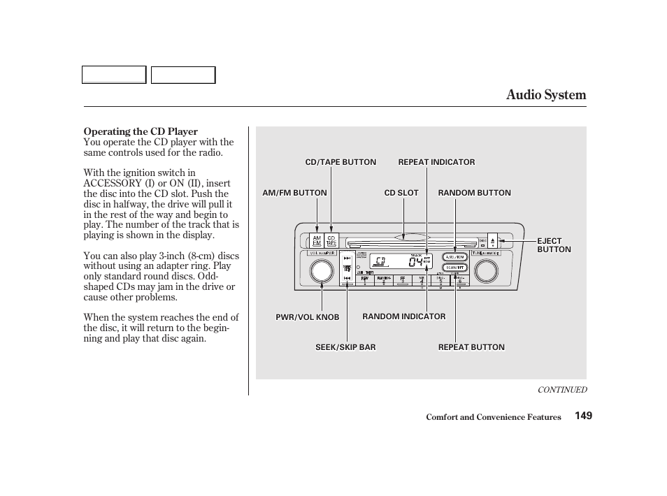 Audio system | HONDA 2001 Civic Coupe - Owner's Manual User Manual | Page 152 / 325