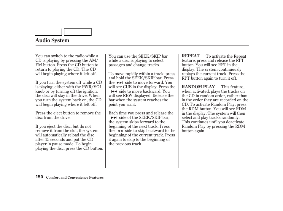 Audio system | HONDA 2001 Civic Coupe - Owner's Manual User Manual | Page 153 / 325