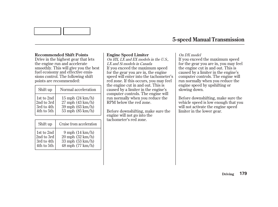 Speed manual transmission | HONDA 2001 Civic Coupe - Owner's Manual User Manual | Page 182 / 325