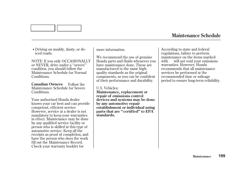 Maintenance schedule | HONDA 2001 Civic Coupe - Owner's Manual User Manual | Page 202 / 325