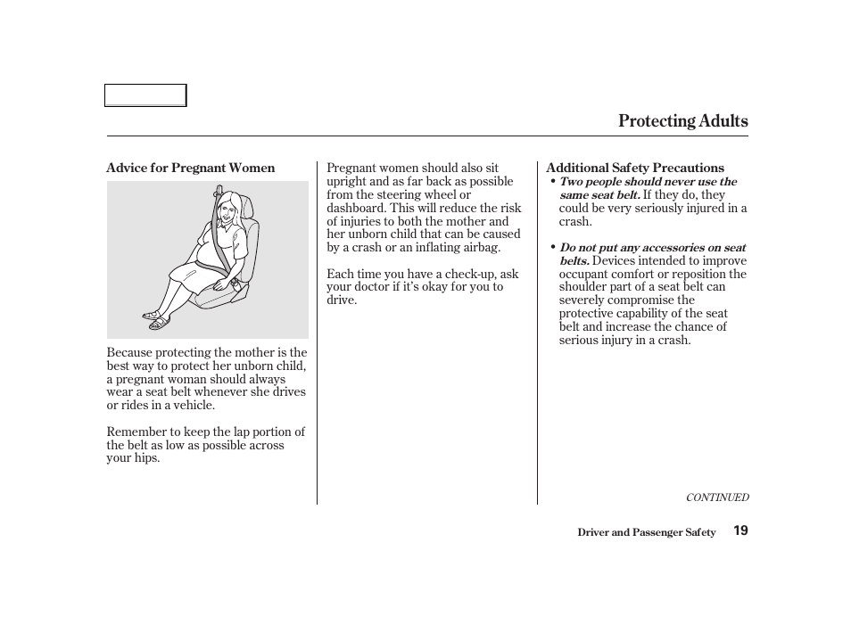 Protecting adults | HONDA 2001 Civic Coupe - Owner's Manual User Manual | Page 22 / 325