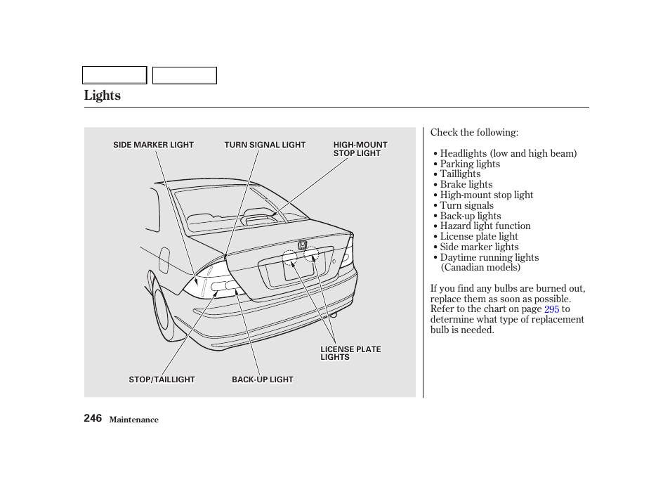 Lights | HONDA 2001 Civic Coupe - Owner's Manual User Manual | Page 249 / 325