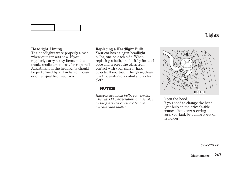 Lights | HONDA 2001 Civic Coupe - Owner's Manual User Manual | Page 250 / 325