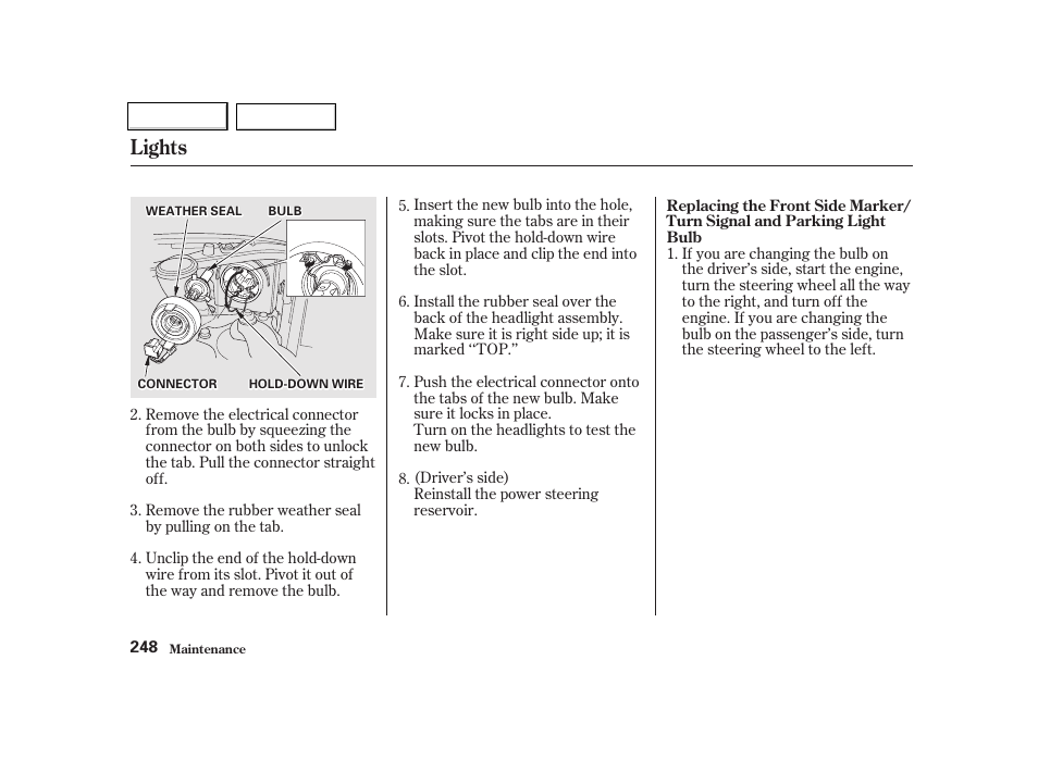 Lights | HONDA 2001 Civic Coupe - Owner's Manual User Manual | Page 251 / 325