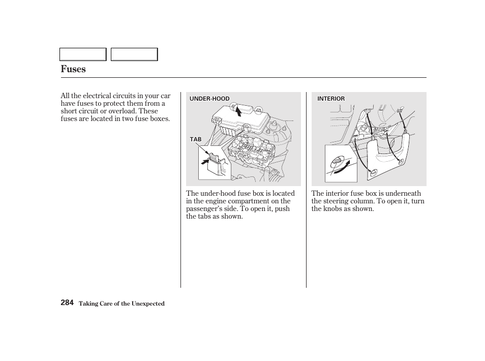 Fuses | HONDA 2001 Civic Coupe - Owner's Manual User Manual | Page 287 / 325