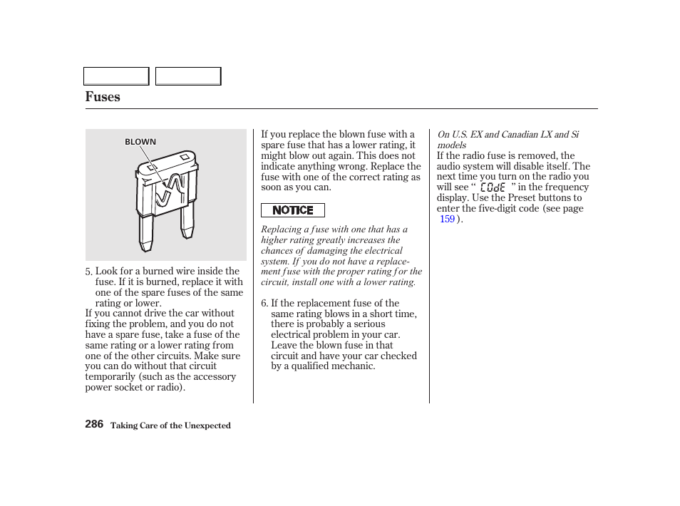 Fuses | HONDA 2001 Civic Coupe - Owner's Manual User Manual | Page 289 / 325