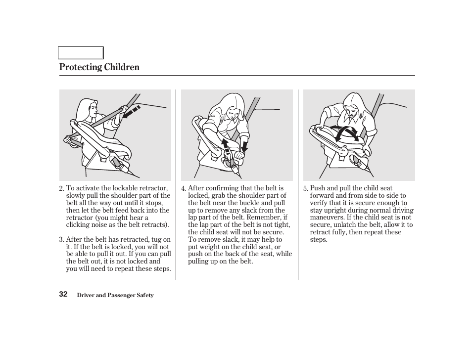 Protecting children | HONDA 2001 Civic Coupe - Owner's Manual User Manual | Page 35 / 325